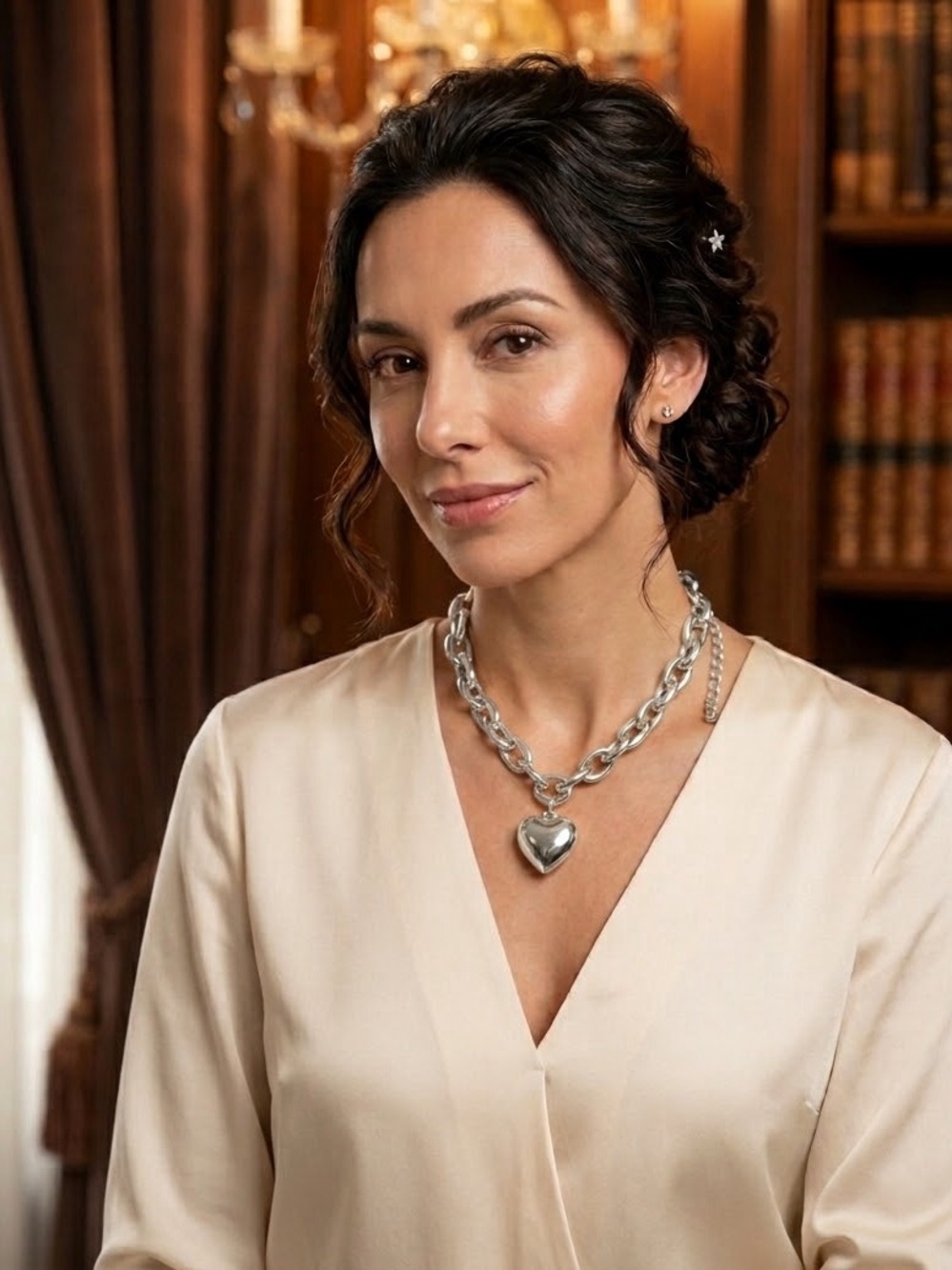 Silver Heart Pendant Chunky Chain Necklace - Women's Jewelry